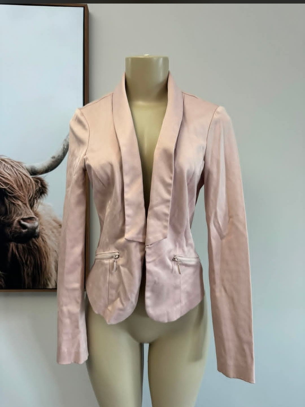Dynamite Blush Pink Satin Open-Front Blazer